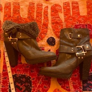 Shearling leather winter high heel boot.